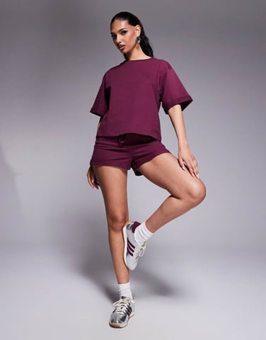 ASOS DESIGN sweat short co ord in burgundy