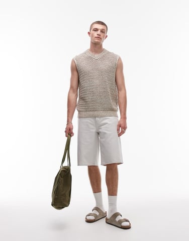 Topman denim Bermuda short in white