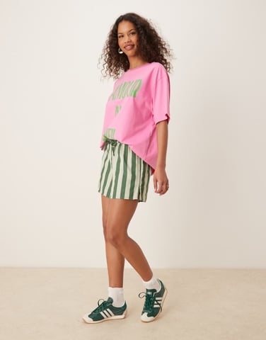 Nobody's Child Shannon linen shorts in green stripe
