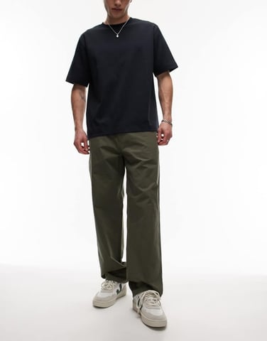 ARKET heavy poplin trouser with button front in khaki