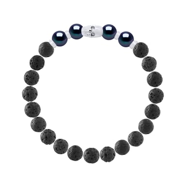 SKULL Bracelet - 4 Genuine Semi-Round Freshwater Pearls 8-9 mm - BLACK TAHITI Color - and