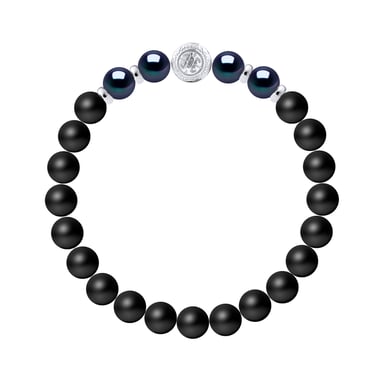 CHANCE Bracelet - 4 Genuine Semi-Round Freshwater Pearls 8-9 mm - BLACK TAHITI Color - Matte