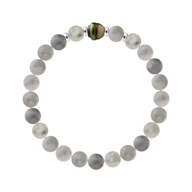 TAHITIAN Bracelet - CLOUDY QUARTZ - Genuine Tahitian Cultured Pearl 9-10 mm - 4 Silver 925