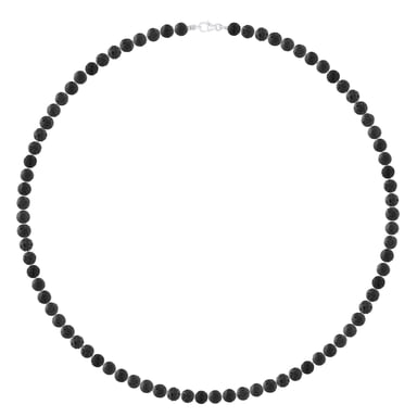 Round 6 mm NATURAL BLACK STONE Necklace - Lobster Clasp - 925 Silver - Length 55
