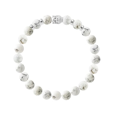 Tibetan BUDDAH Bracelet - Concentration Power - Genuine White Howlite - BUDDAH and Rhodium-Plated 925 Silver