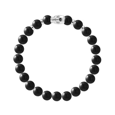 Bracelet - PROTECTION POWER - BLACK OBSIDIAN - Skull and Rhodium-Plated 925 Silver Beads - Elastic
