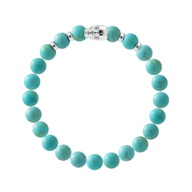 Bracelet - PROTECTION POWER - TURQUOISE - Skull and Rhodium-Plated 925 Silver Beads - Elastic /