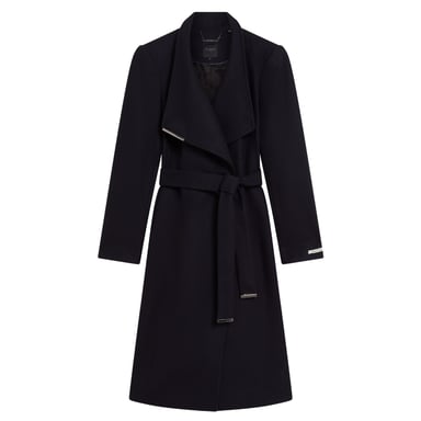 Ted Baker Rose Midi Lång Bältad Ull Marinblå Omlottkappa