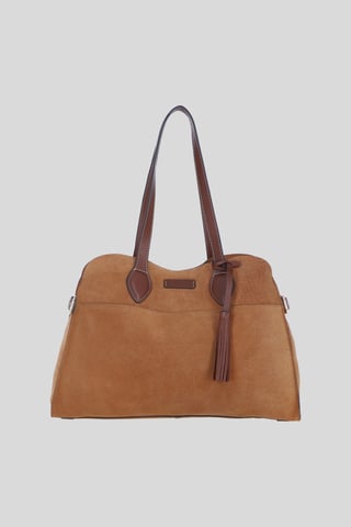 Real Suede Leather Shoulder Bag with Tassel Charm