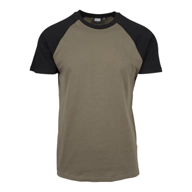 Urban Classics Heren Contrast Raglan T-shirt (Olijf/Zwart)
