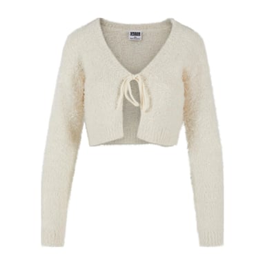 Urban Classics Womens/Ladies Cropped Feather Front Tie Cardigan (White Sand)