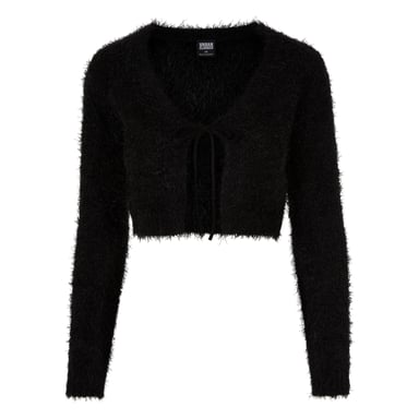 Urban Classics Womens/Ladies Cropped Feather Front Tie Cardigan (Black)