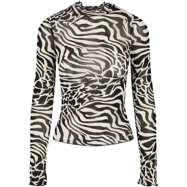 Urban Classics Womens/Ladies All-Over Print Mesh Turtle Neck Long-Sleeved Top (White/Black)