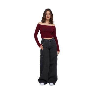 Urban Classics Womens/Ladies Glitter Off Shoulder Long-Sleeved Top (Burgundy)
