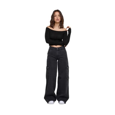 Urban Classics Womens/Ladies Glitter Off Shoulder Long-Sleeved Top (Black)