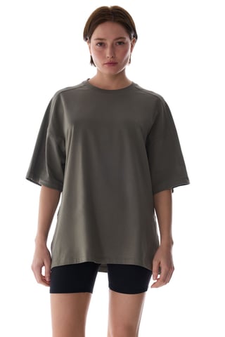 Oversized lång t-shirt i bomullsblandning med rund hals