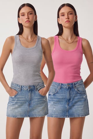 Fitted U Collar Knitted 2- Pack Tank Top