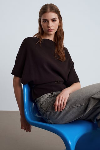 Belted Boat Neck Knit Sweater