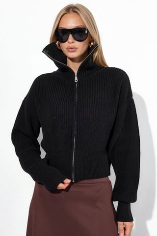 Women’s Cropped Ribbed Zip Cardigan