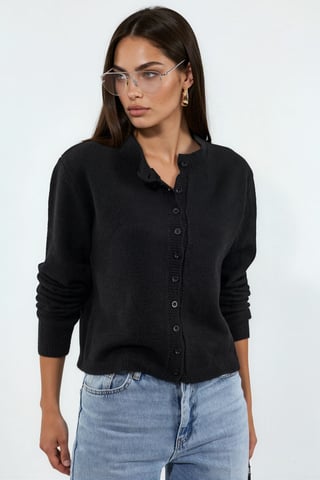 Ribbed Crew Neck Button Cardigan