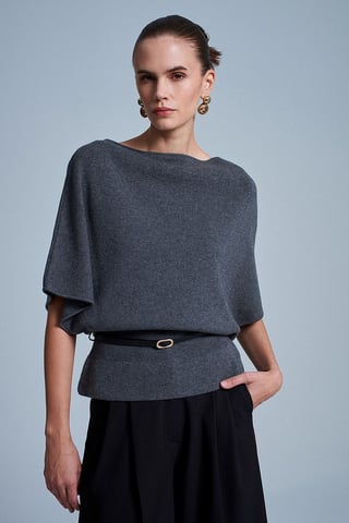 Belted Boat Neck Knit Sweater