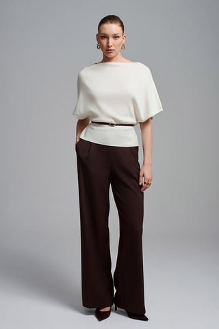 Belted Boat Neck Knit Sweater
