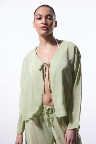 Oversized V-neck Tie-front Midi Kimono