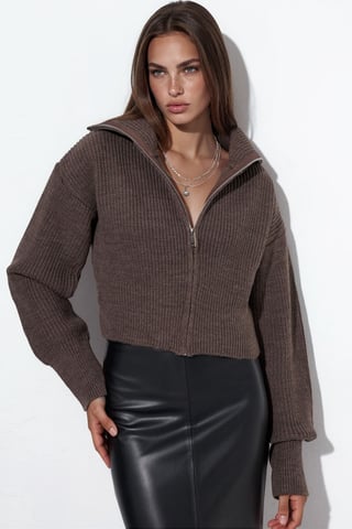 Women’s Cropped Ribbed Zip Cardigan