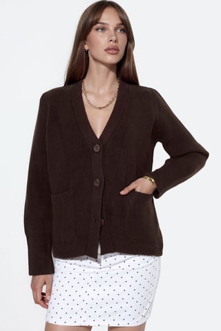 Women's Ribbed V-neck Button Cardigan