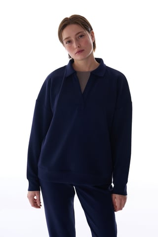 Översized Stickad Sweatshirt med Knytning vid Halsen