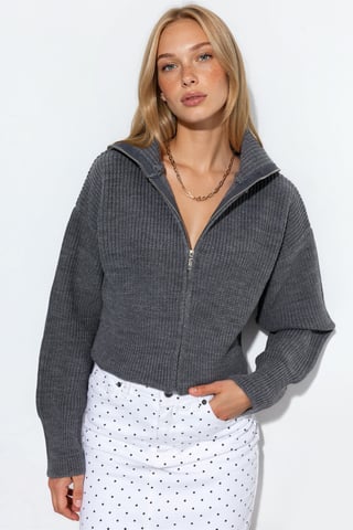 Women’s Cropped Ribbed Zip Cardigan