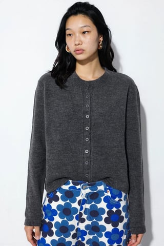 Ribbed Crew Neck Button Cardigan