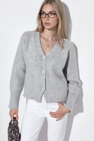 Women's Ribbed V-neck Button Cardigan