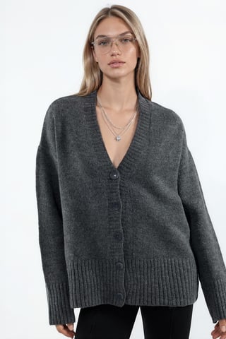 Ribbed V-Neck Button Cardigan