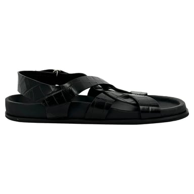 Toteme Croc-Effect Leather Slingback Sandals in Black Leather