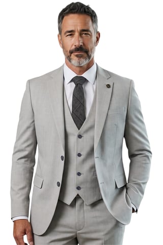 Men's Grey 3 Piece Prince Of Wales Check Tailored Fit Formal Suit - IM31