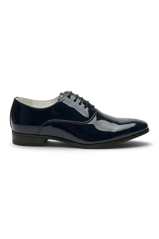 Men's Navy Formal Patent PU Leather Oxford Dress Shoes - M64340