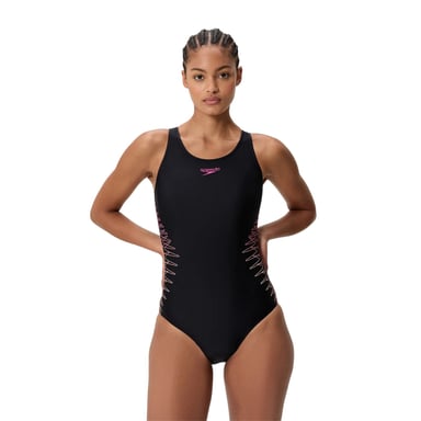 Speedo Dames Placement Muscleback Eénstuk Zwempak (Zwart)