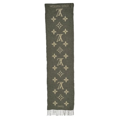 Louis Vuitton Monogramfransad Halsduk i Grå Kashmir