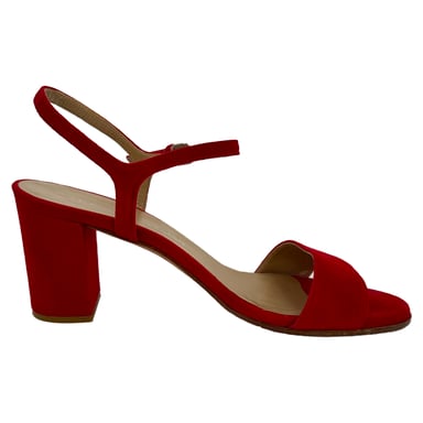 Stuart Weitzman Ankle Strap Sandal Heels in Red Suede