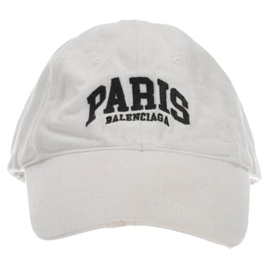 Balenciaga Paris Broderad Baseballkeps i Vit Bomull