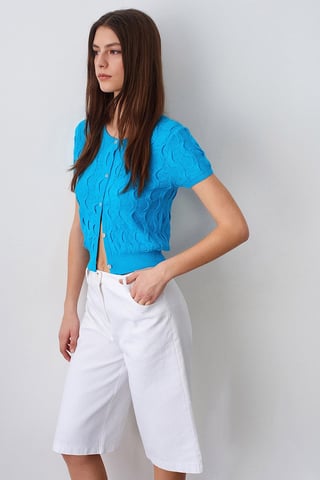 Women's Cropped Jacquard Button Cardigan