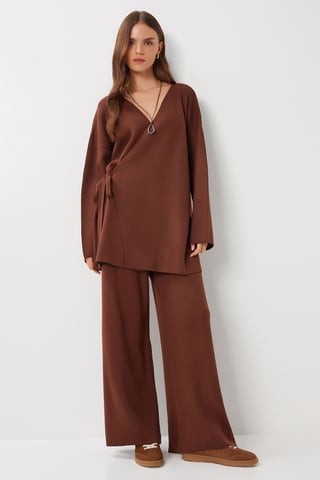 Oversized Tie Detail V-Neck Knitwear Two-Piece Set