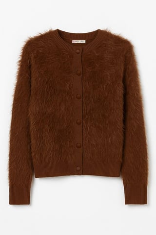 Buttoned Plush Textured Cardigan