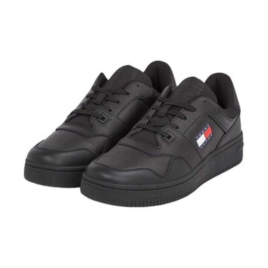 Tommy Jeans Mens Leather Low Cut Flat Trainers (Black)