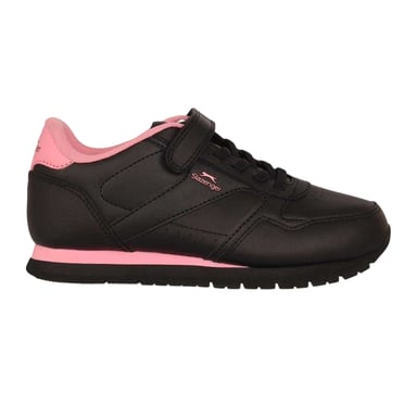 Slazenger Childrens/Kids Classic Coated Leather Touch Fastening Trainers (Black/Pink)