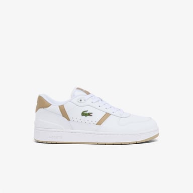 Lacoste Mens T-Clip Leather Flat Trainers (White/Brown)