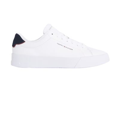 Tommy Hilfiger Mens Pebble Grain Court Leather Trainers (White/Navy)