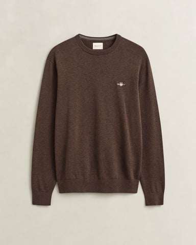Regular Fit Long Sleeve Logo Detail Jumper in Dark Brown