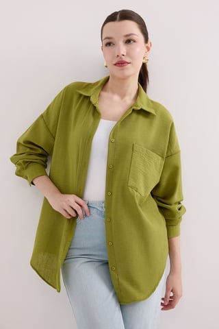 Linen Blended Shirt with Button Closure